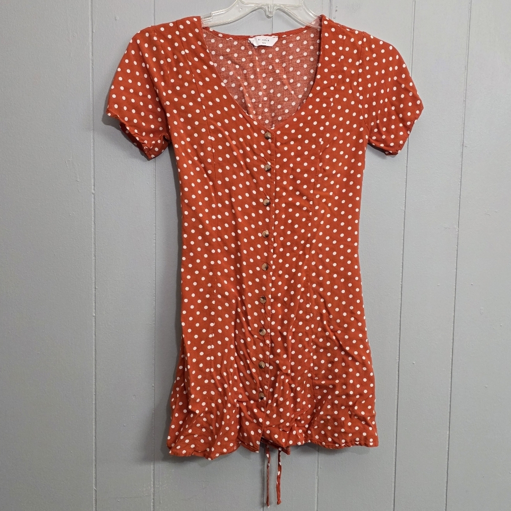 Elodie Orange Short Sleeve Polka Dot Y2k Vintage Mini Dress Size M
